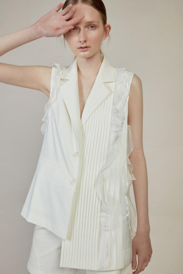 Asymmetric Ruffle Vest - BLANCORE