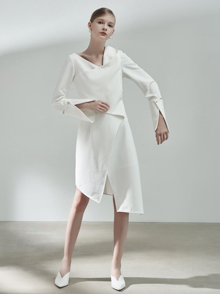 Asymmetrical 3-D Fold Dress - BLANCORE