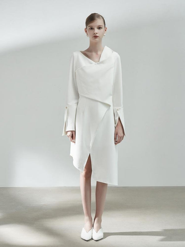 Asymmetrical 3-D Fold Dress - BLANCORE