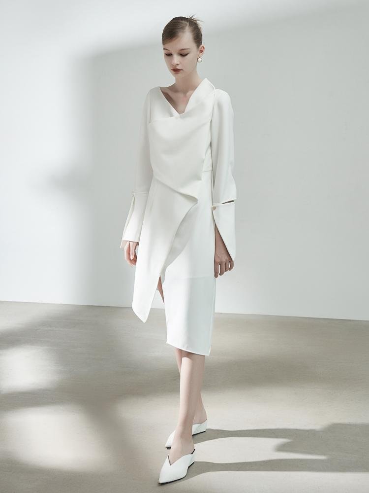 Asymmetrical 3-D Fold Dress - BLANCORE