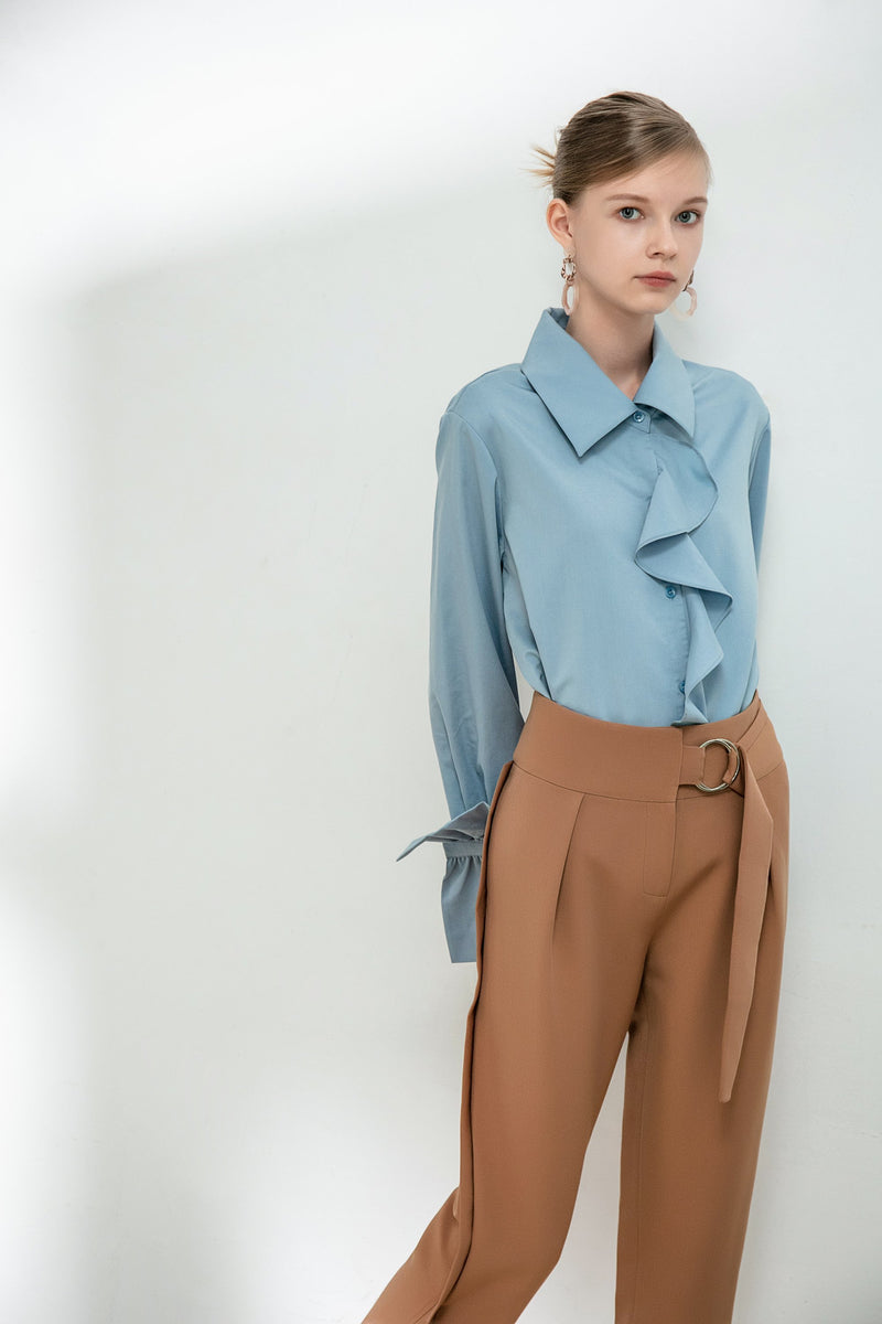 Asymmetrical Belt Cropped Trousers - BLANCORE