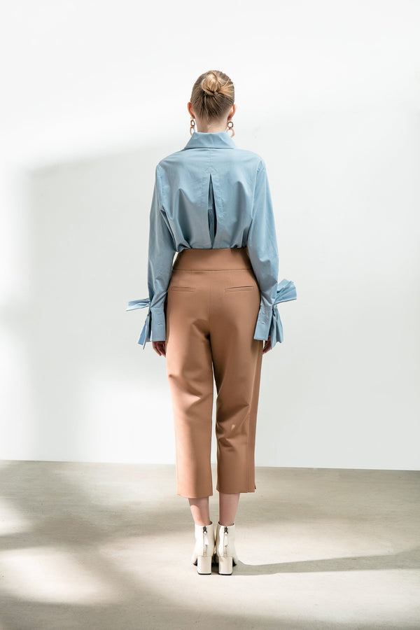 Asymmetrical Belt Cropped Trousers - BLANCORE