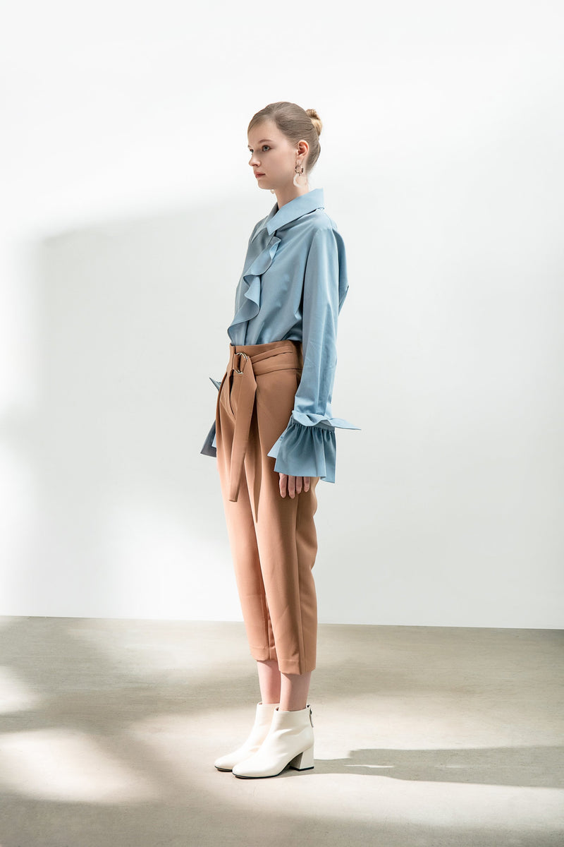 Asymmetrical Belt Cropped Trousers - BLANCORE