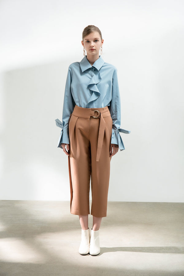 Asymmetrical Belt Cropped Trousers - BLANCORE