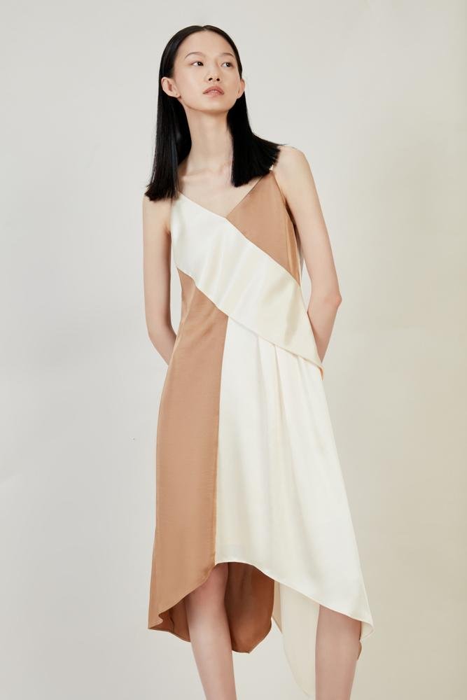 Asymmetrical Color Block Dress - BLANCORE