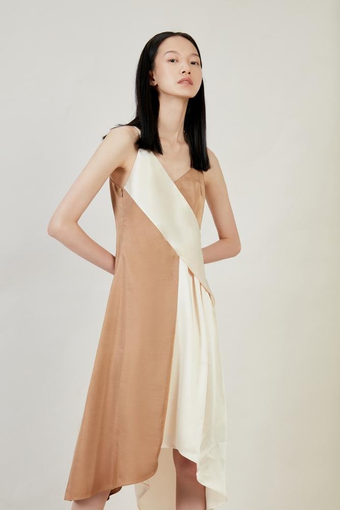 Asymmetrical Color Block Dress - BLANCORE
