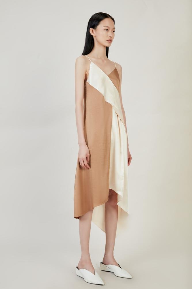 Asymmetrical Color Block Dress - BLANCORE