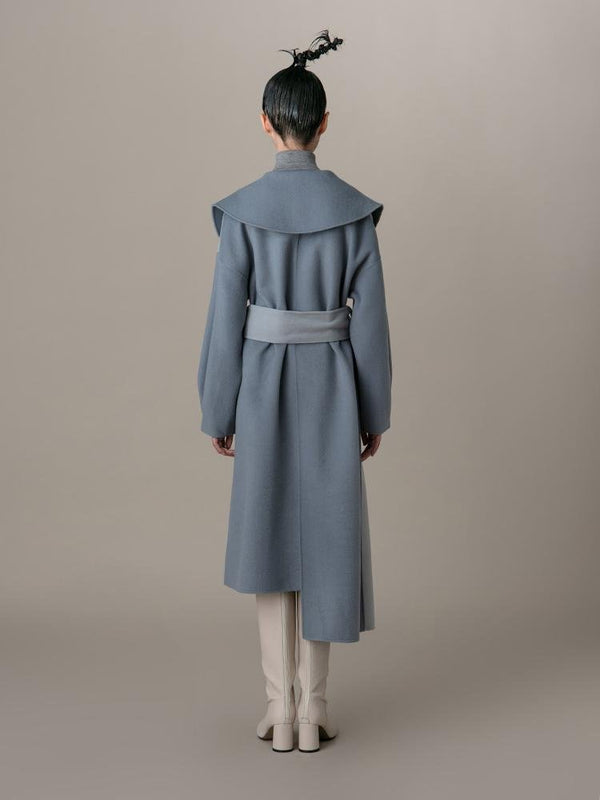 Asymmetrical Color Block Wool Coat - BLANCORE