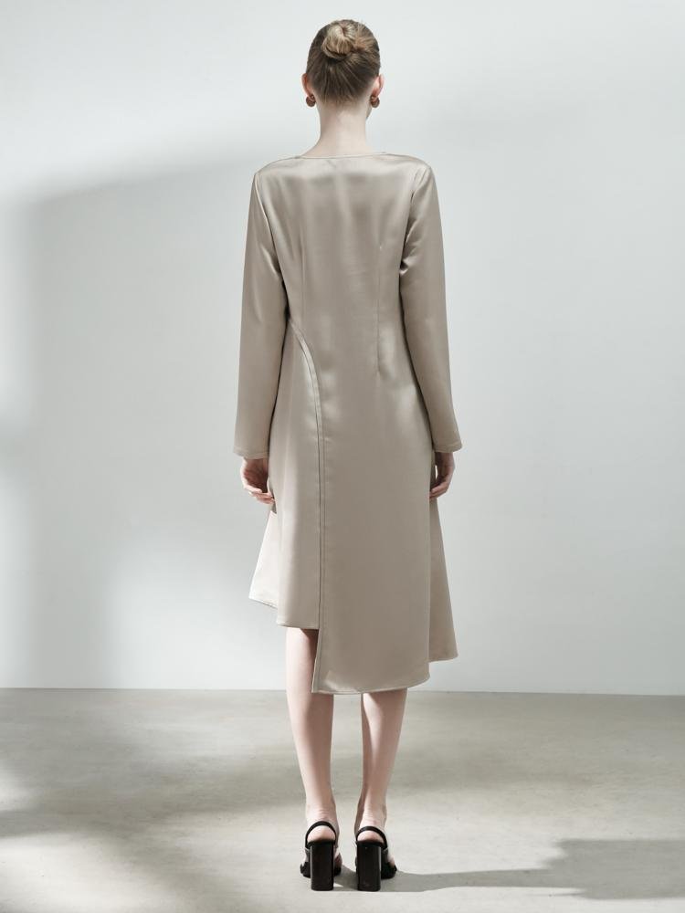 Asymmetrical Dress with Fold Detail - BLANCORE
