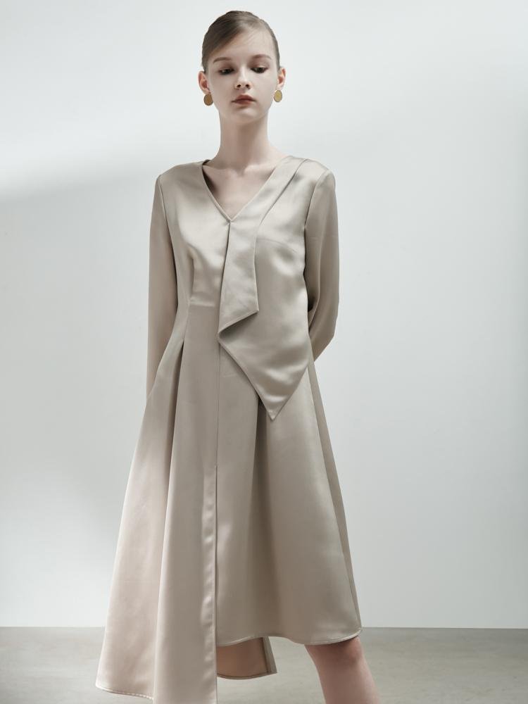 Asymmetrical Dress with Fold Detail - BLANCORE