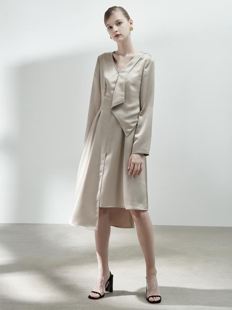 Asymmetrical Dress with Fold Detail - BLANCORE