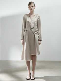 Asymmetrical Dress with Fold Detail - BLANCORE