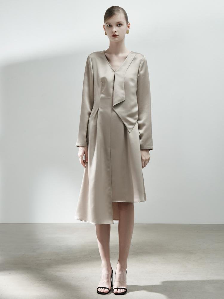 Asymmetrical Dress with Fold Detail - BLANCORE