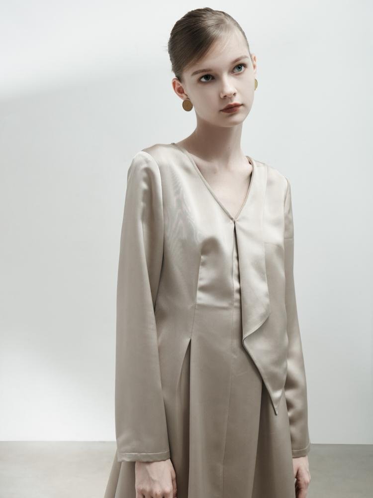 Asymmetrical Dress with Fold Detail - BLANCORE
