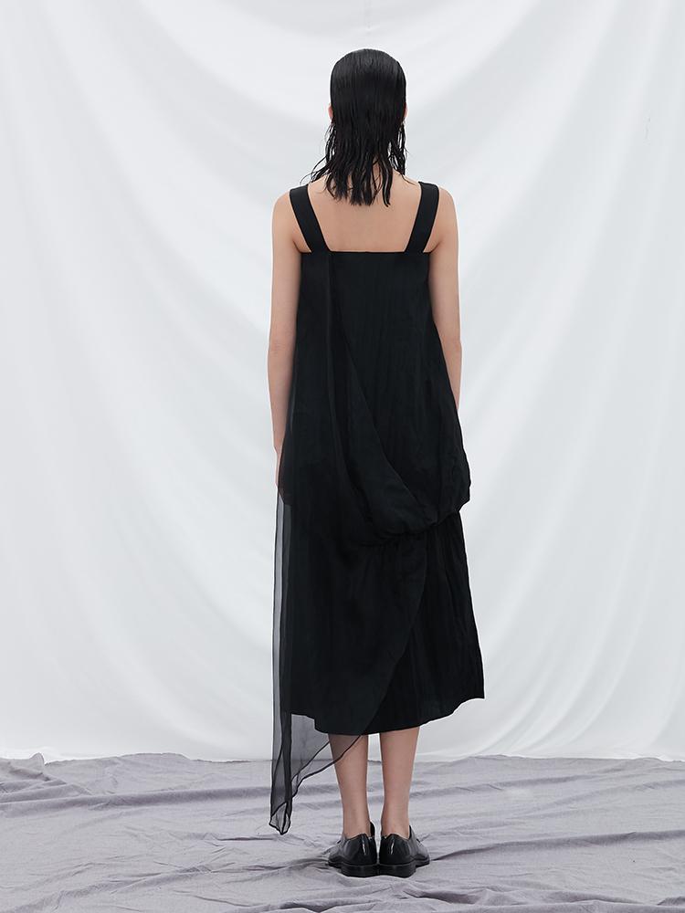 Asymmetrical Mesh Paneled Dress - BLANCORE