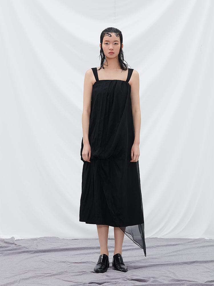Asymmetrical Mesh Paneled Dress - BLANCORE