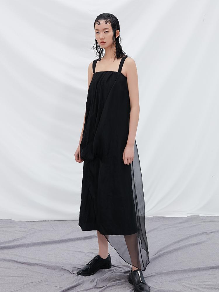 Asymmetrical Mesh Paneled Dress - BLANCORE
