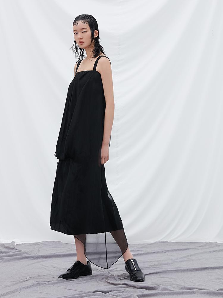 Asymmetrical Mesh Paneled Dress - BLANCORE