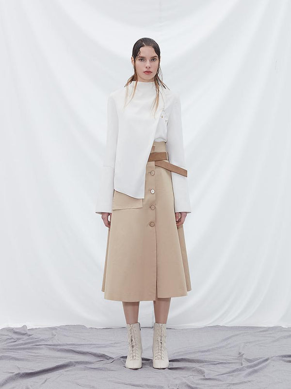 Asymmetrical Top With Brooch - BLANCORE