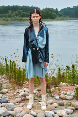VELVET BLAZER WITH SATIN RIBBON