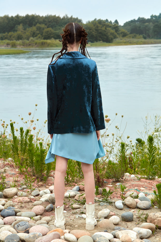 VELVET BLAZER WITH SATIN RIBBON