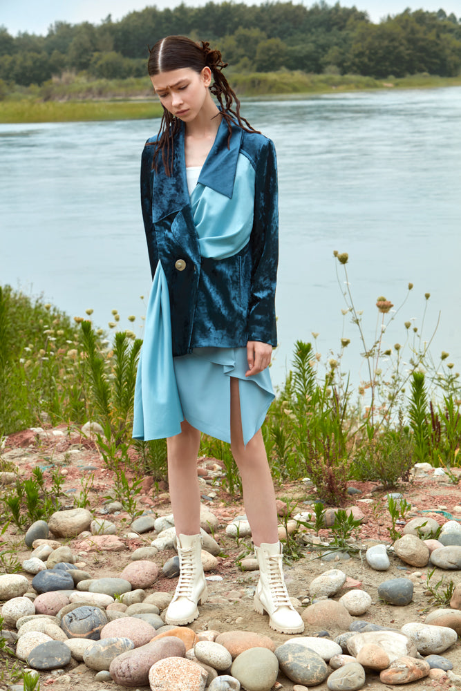VELVET BLAZER WITH SATIN RIBBON