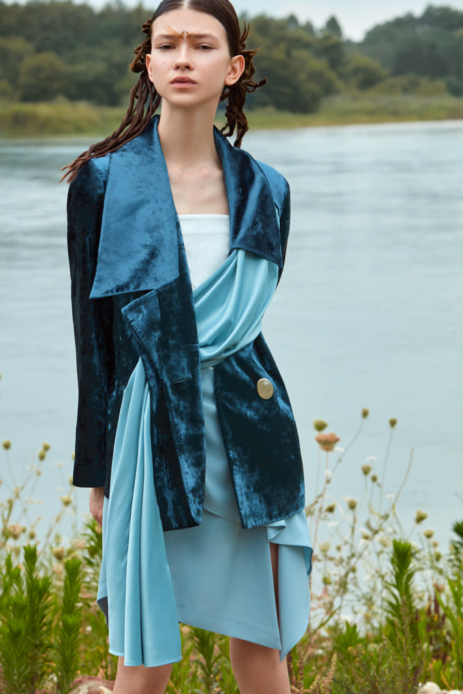 VELVET BLAZER WITH SATIN RIBBON