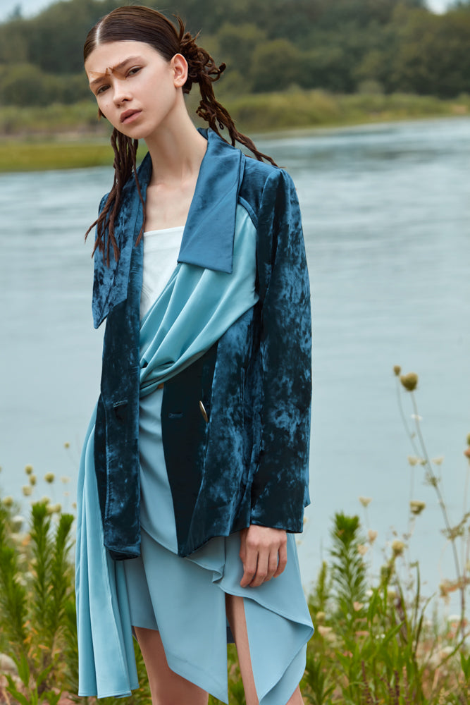 VELVET BLAZER WITH SATIN RIBBON