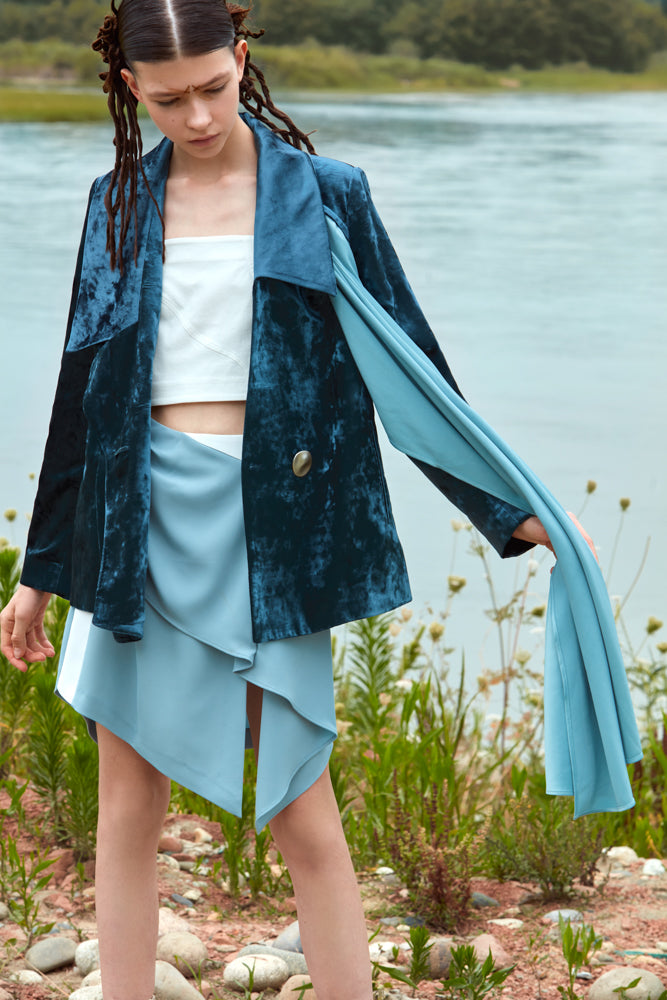 VELVET BLAZER WITH SATIN RIBBON