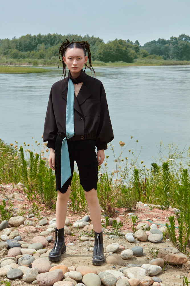 JACKET WITH DETACHABLE SATIN RIBBON