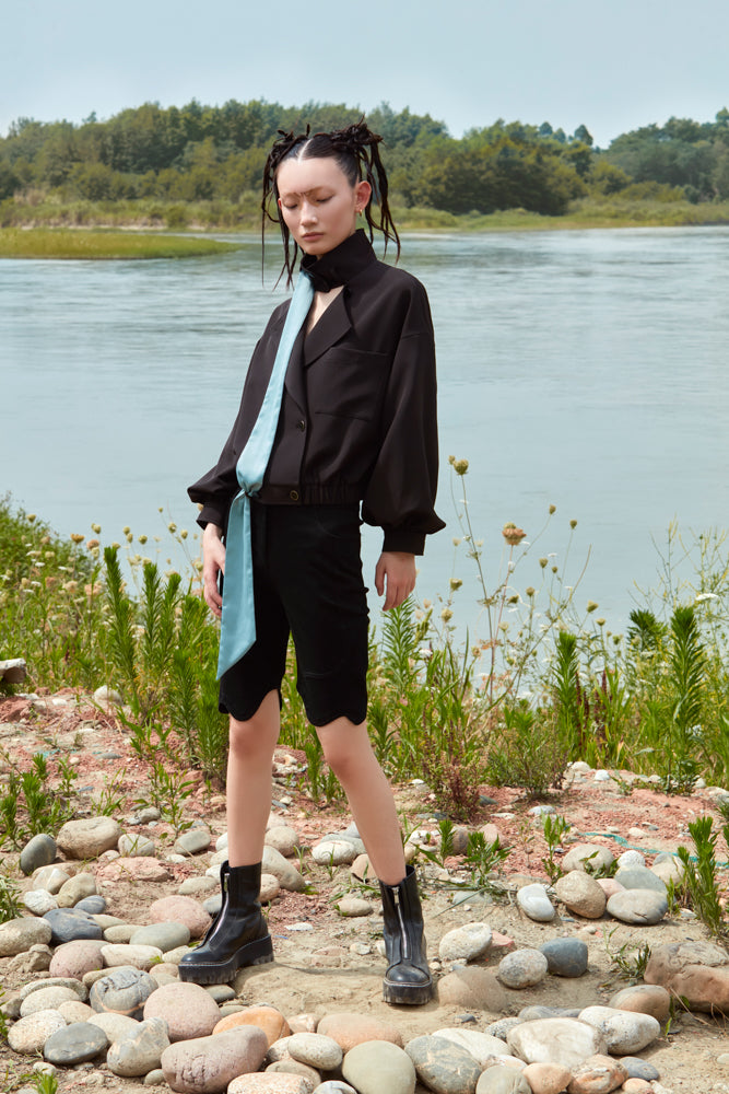 JACKET WITH DETACHABLE SATIN RIBBON