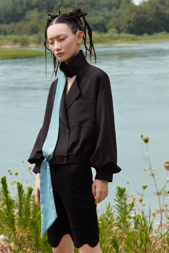 JACKET WITH DETACHABLE SATIN RIBBON