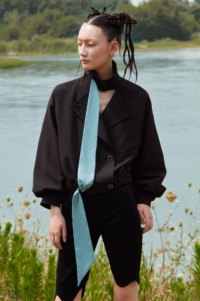 JACKET WITH DETACHABLE SATIN RIBBON