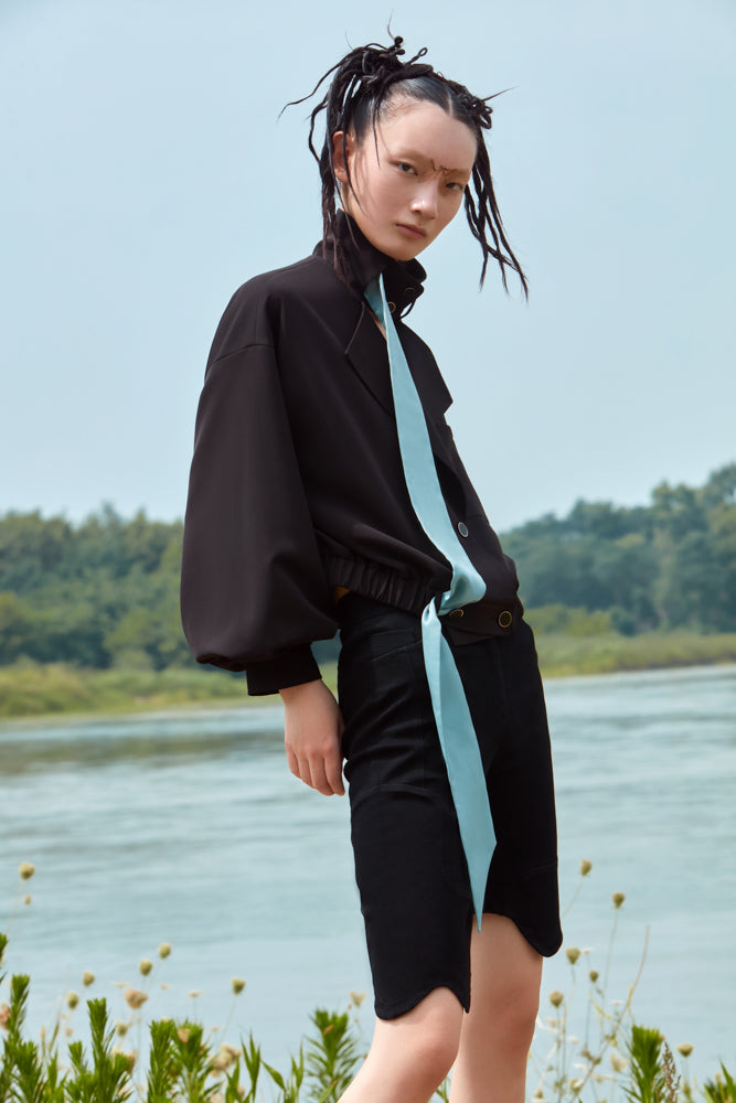 JACKET WITH DETACHABLE SATIN RIBBON
