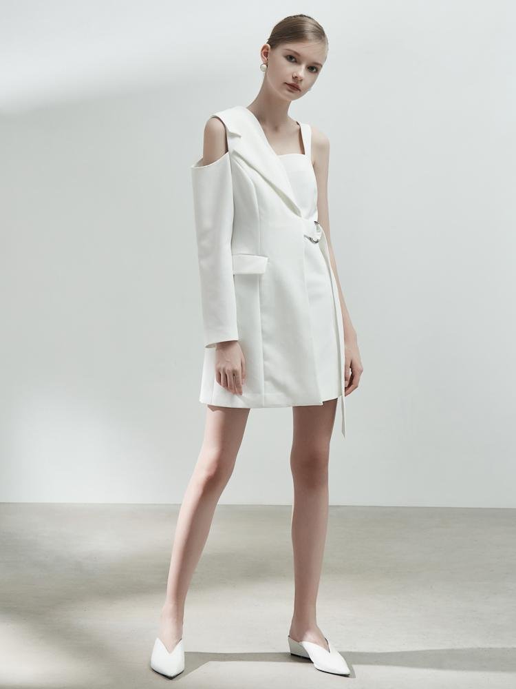 Blazer Style Asymmetrical One Shoulder Dress - BLANCORE