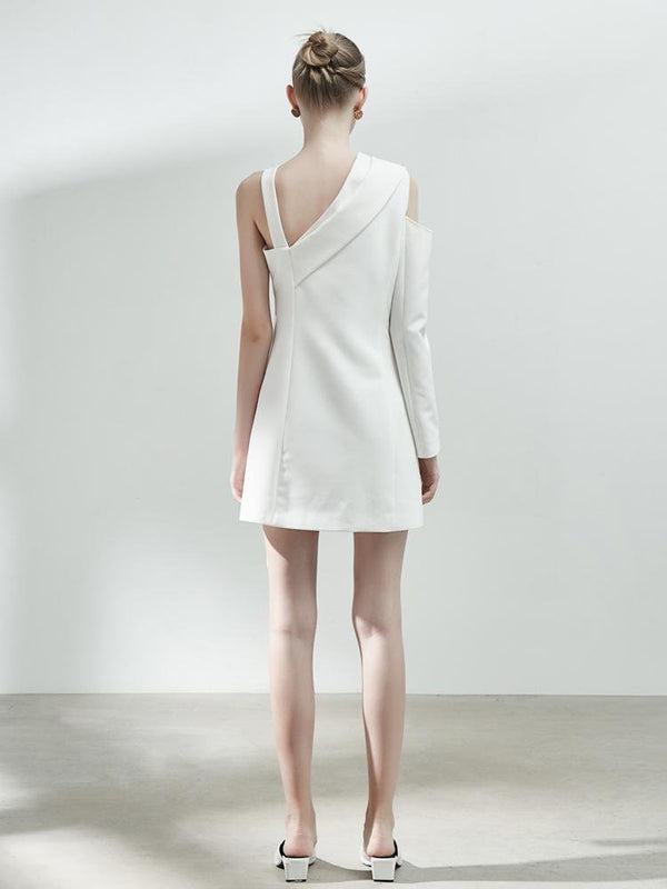 Blazer Style Asymmetrical One Shoulder Dress - BLANCORE