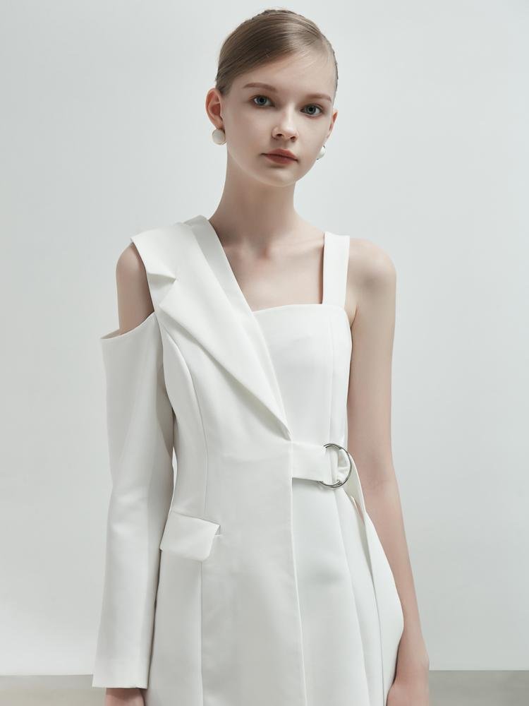 Blazer Style Asymmetrical One Shoulder Dress - BLANCORE