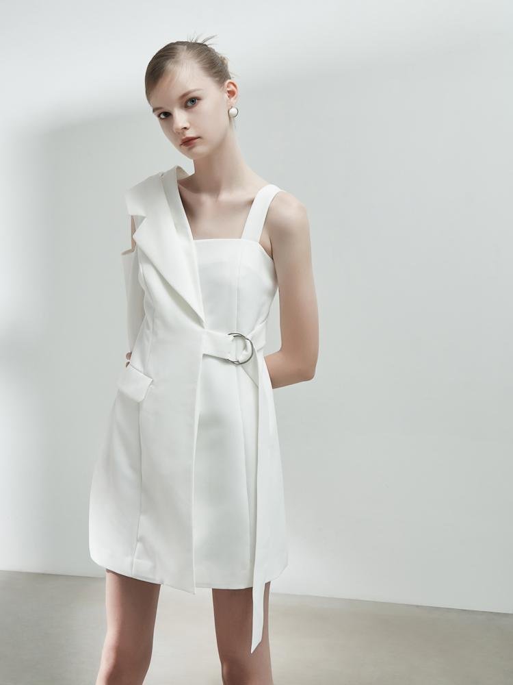 Blazer Style Asymmetrical One Shoulder Dress - BLANCORE