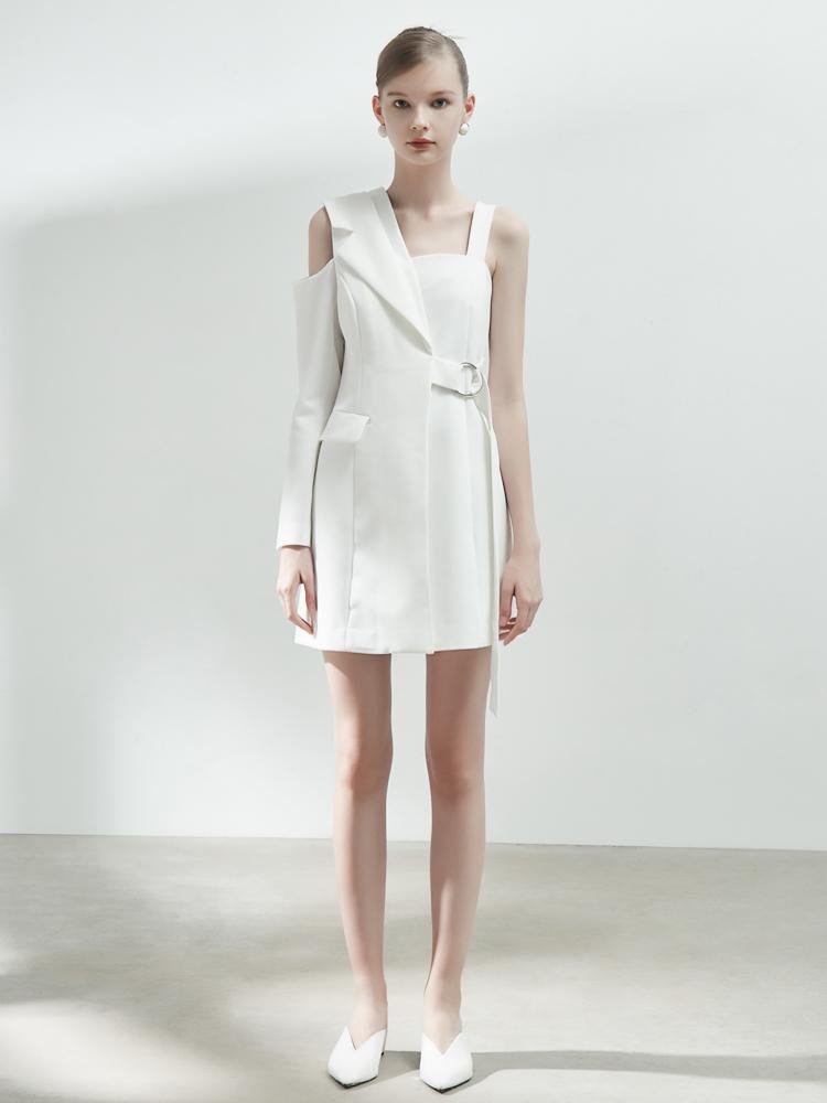 Blazer Style Asymmetrical One Shoulder Dress - BLANCORE