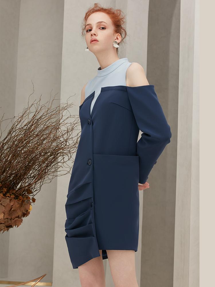Blazer Style Color Block Dress - BLANCORE