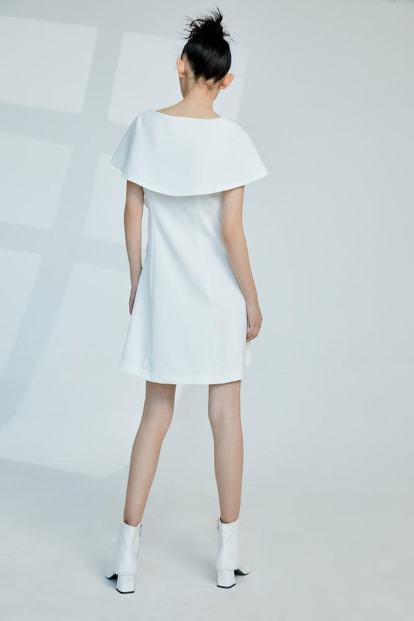 Cape Dress with Ruffle Detail - BLANCORE