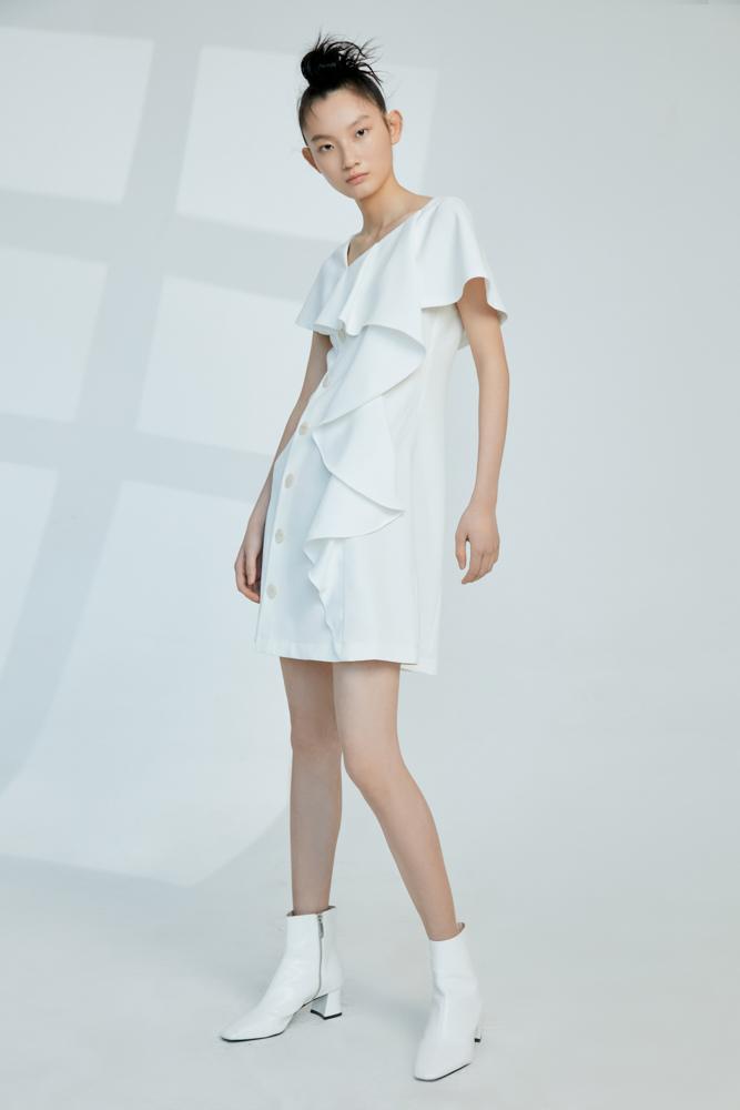 Cape Dress with Ruffle Detail - BLANCORE