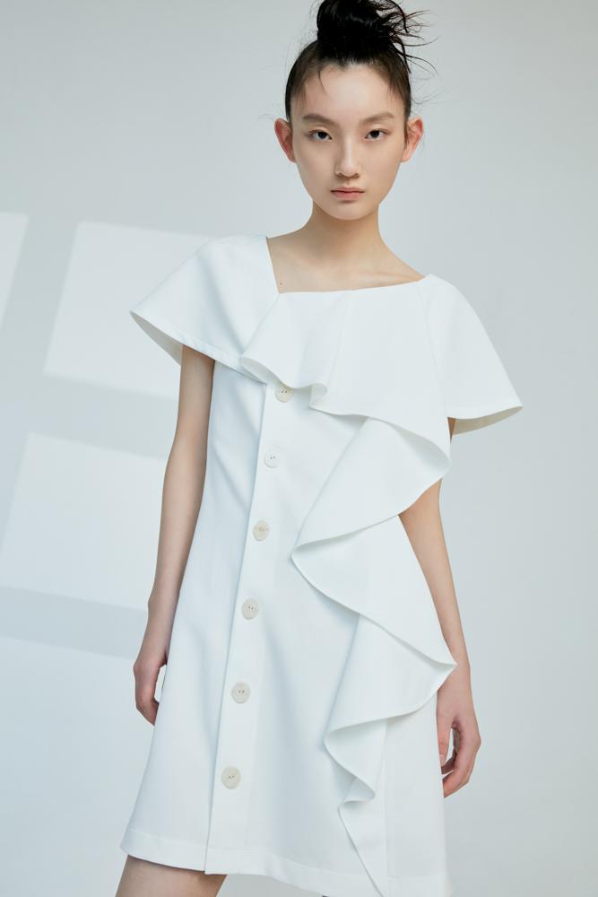 Cape Dress with Ruffle Detail - BLANCORE
