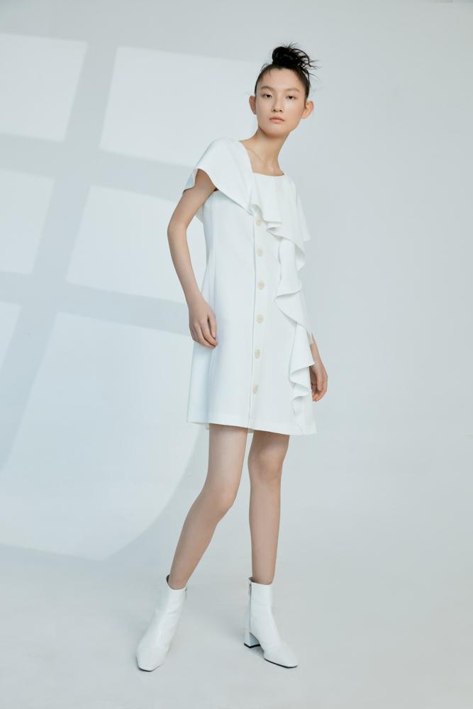 Cape Dress with Ruffle Detail - BLANCORE