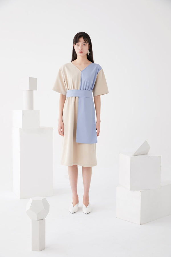 Color Block 3D Fold Dress - BLANCORE
