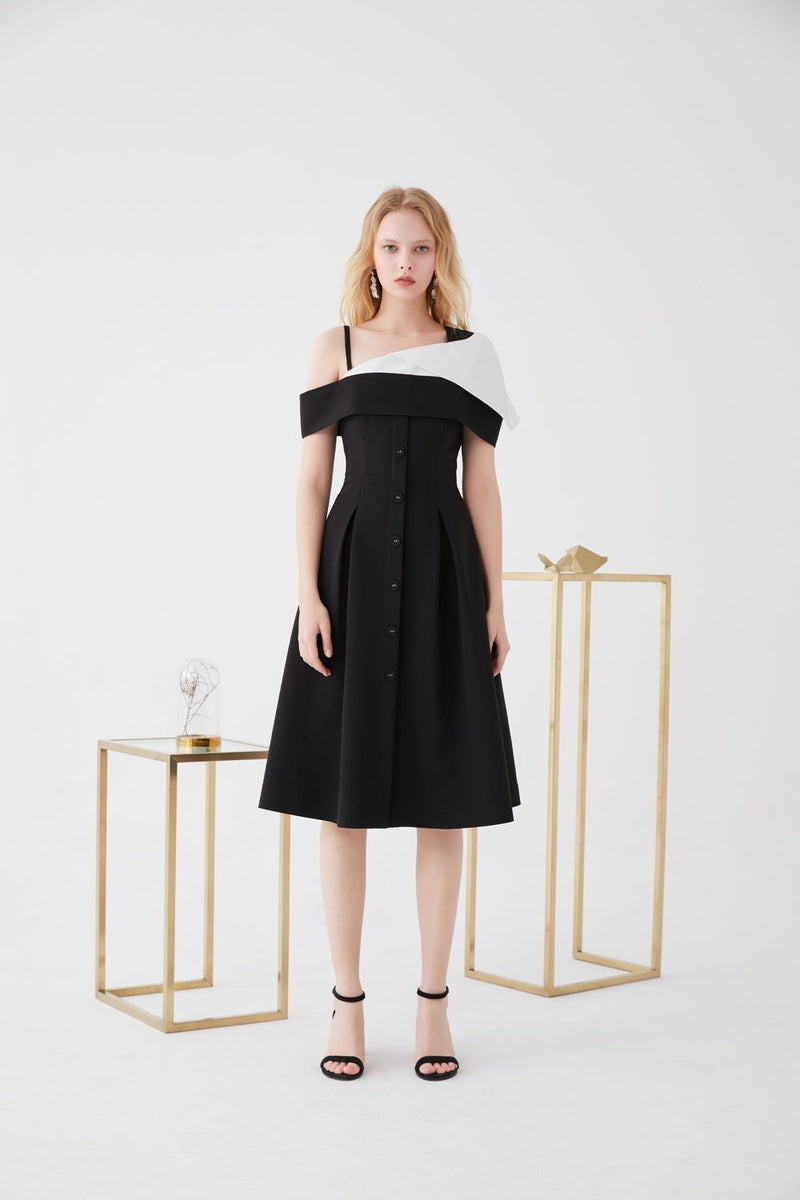 Color Block A-line Dress - BLANCORE