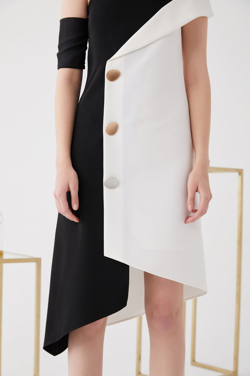 Color Block Dress with Button Details - BLANCORE