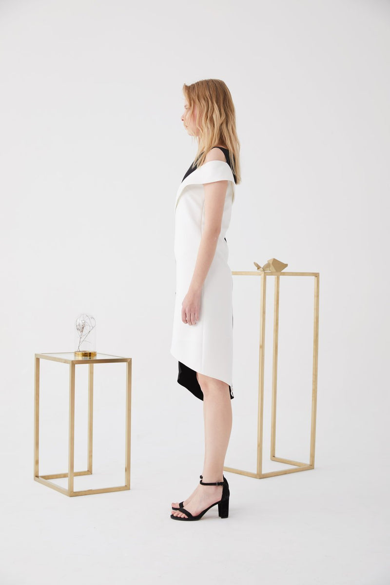 Color Block Dress with Button Details - BLANCORE
