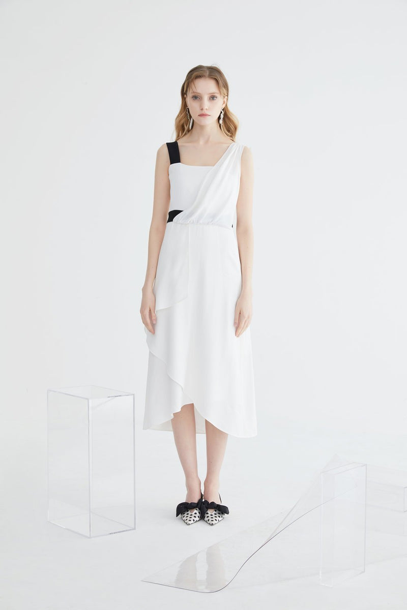 Color Block Dress with Fold Detail - BLANCORE