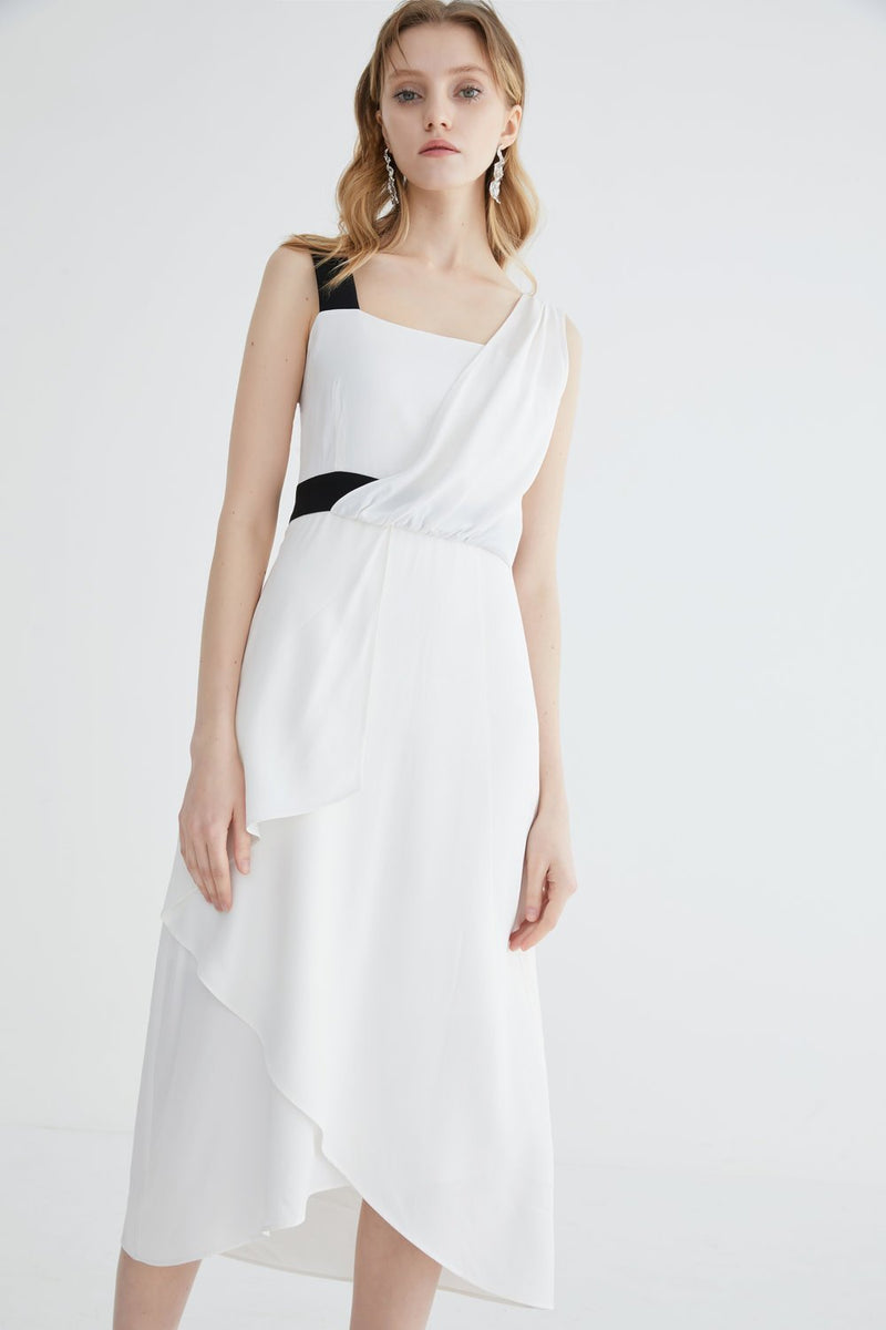 Color Block Dress with Fold Detail - BLANCORE